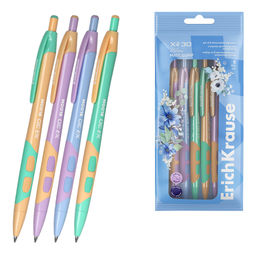 Цена за 24 шт. Набор из 8 ручек шариковых автоматических ErichKrause XR-30 Matic&Grip Pastel Bloom 0.7, цвет чернил синий (в пакете)