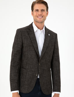 Kahverengi Y_n Kar___ml_ Ex. Slim Fit Ceket