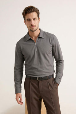Antrasit Regular Fit Gabardin Polo Yaka Erkek Gomlek TMNSS26GO00003 - Trendyolmilla фото 2