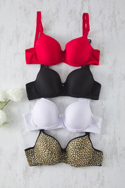 TRENDYOLMILLA K?rm?z?-Cok Renkli 4lu Paket Micro Kurdele/Fiyonklu Kapl? T-Shirt Bra Orme Sutyen THMSS25SU00034