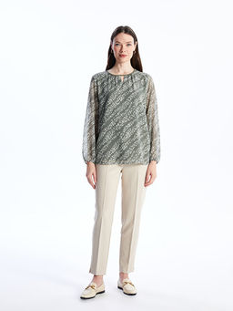 Bisiklet Yaka Desenli Uzun Kollu Kad?n Bluz