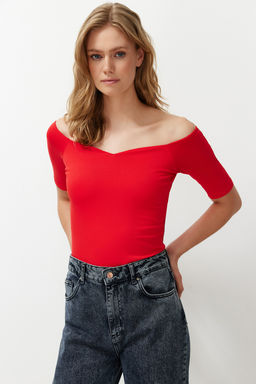 Nar Cicegi Kalp Yaka K?sa Kollu Regular/Normal Kal?p Bluz TWOSS24BZ00561