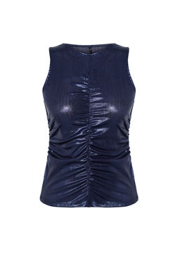 Lacivert Metalik Gorunumlu Par?lt?l? Orme Bluz TPRSS25BZ00004