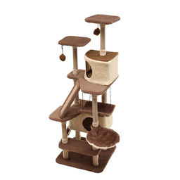 Комплекс для кошек, 77×90×163 см, разборный, с когтеточкой, 8 уровней, бежевый