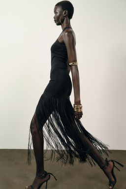 STRETCH LONG DRESS WITH FRINGING - Zara фото 5