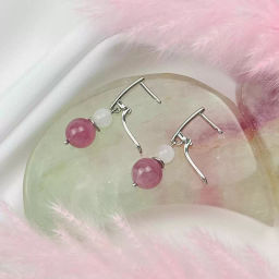 Серьги из Розового кварца с астеризмом и Лунного камня - Радуга самоцветов фото 3