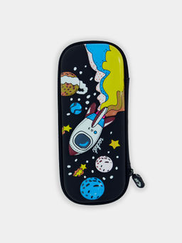 Футляр-пенал школьный в черном цвете с космическим принтом