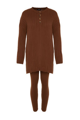 Koyu Kahverengi Genis Kal?p Triko Alt-Ust Tak?m TWOAW22AU0039