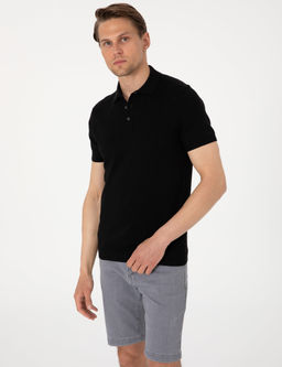 Siyah Slim Fit %100 Pamuk Polo Yaka Triko Ti__rt
