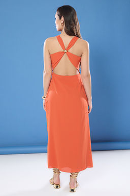 Tarc?n A Kesim Aksesuar Detayl? Midi Dokuma Elbise TWOSS25EL00456 - Trendyolmilla фото 4