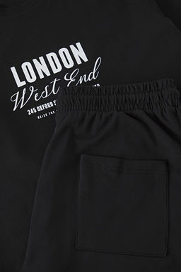 TRENDYOL MAN Siyah Bask?l? Regular Fit Orme Sortlu Pijama Tak?m? TMNSS25PT00013 - Trendyolmilla фото 5
