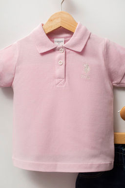 K_z Bebek Toz Pembe Polo Yaka Ti__rt Jean Pantolon Tak_m 2li - U.s. polo assn фото 3