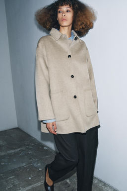 WOOL COAT WITH FAUX FUR COLLAR ZW COLLECTION