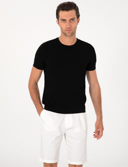 Siyah Slim Fit Bisiklet Yaka Triko T-shirt