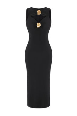 TRENDYOLMILLA Siyah Aksesuarl? Cut Out/Pencere Detayl? Vucuda Oturan Esnek Maxi Orme Elbise TWOSS25EL00687  фото 5