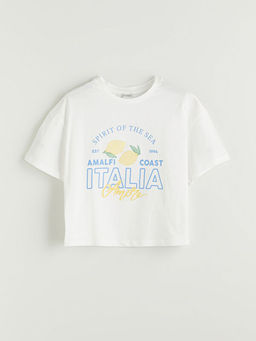 Bisiklet Yaka ?talya Bask?l? K?z ?ocuk Ti??rt ve ?ort