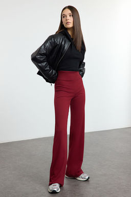 Bordo Wide Leg/Ispanyol Paca Yuksek Bel Interlok Esnek Orme Pantolon TWOAW25PL00006