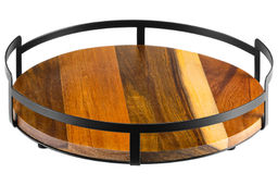 Поднос 28*28*6,5 с металлическими ручками, круглый, акация