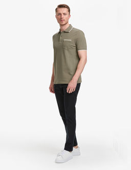 Haki Regular Fit %100 Pamuk D__meli Polo Yaka Ti__rt