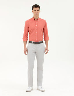 A__k Gri Regular Fit Basic Kanvas Pantolon