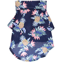 Рубашка для собак и кошек малых и средних пород "СТИЛЬНЫЙ БРО", цвет синий, принт ананасы с цветами, размер L