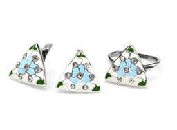 Кольцо и Серьги с горячей эмалью размер 19