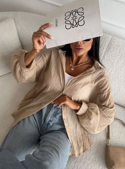 K11779 Рубашка марлевка OVER SIZE БЕЖЕВЫЙ