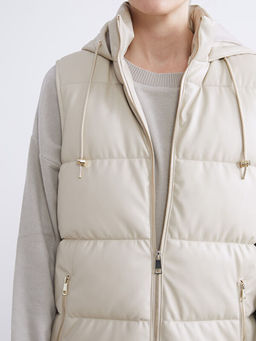 Kap??onlu D?z Deri G?r?n?ml? Kad?n ?i?me Yelek