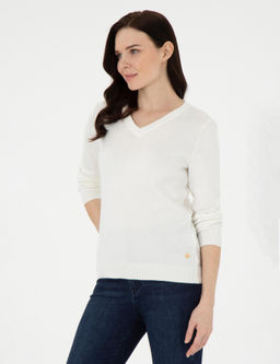 Ekru Slim Fit Basic Kazak
