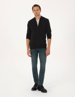 Siyah Slim Fit Fermuarl_ Triko H_rka