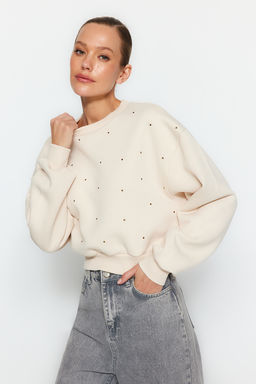 Trendyolmilla Siyah Kal?n Ici Polarl? Tas Detayl? Regular/Normal Kal?p Orme Sweatshirt TWOAW24SW00118
