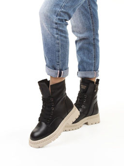 04-WB016-1M BLACK Ботинки зимние женские (натуральная кожа, 100% шерсть)