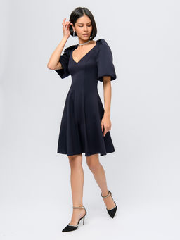 Платье синего цвета длины мини с объемными рукавами - 1001dress фото 2