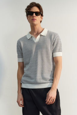 Lacivert Relaxed K?sa Kol Polo Yaka Triko T-shirt TMNSS23PO00026