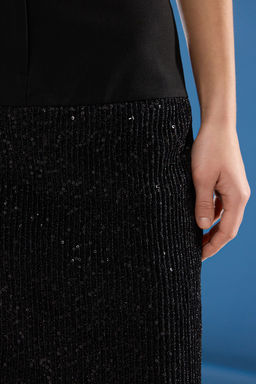 TRENDYOLMILLA Siyah Payet Detayl? Midi Dokuma S?k Etek TPRSS25ET00006 фото 4