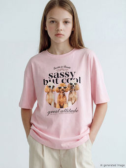 Bisiklet Yaka Bask?l? K?z ?ocuk Ti??rt