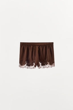 SATIN SHORTS WITH EMBROIDERY AND LACE - Zara фото 6