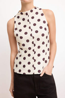 Ekru Puantiyeli Fitted/Vucuda Oturan Saten Orme Bluz TWOSS26BZ00430 - Trendyolmilla фото 3