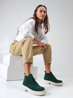 Ботинки 308.агатаw. зеленый замша/Байка