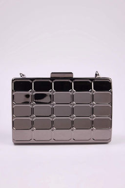 Metalik Gumus Uc Boyutlu Abiye Kad?n S?k Mini Clutch El Cantas? TAKSS25PY00004