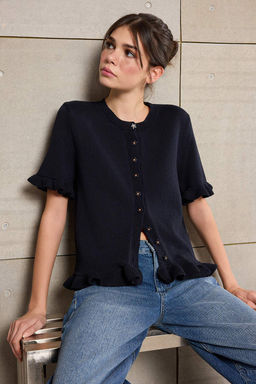 Teen Lacivert Cicek Dugme Detayl? Bisiklet Yaka Triko Bluz TWOSS26BZ00119