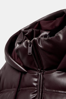 WATER-REPELLENT WINDPROOF QUILTED FAUX LEATHER ANORAK