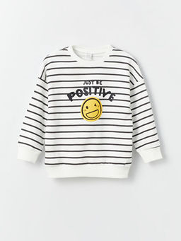 Bisiklet Yaka Bask?l? Erkek Bebek Sweatshirt