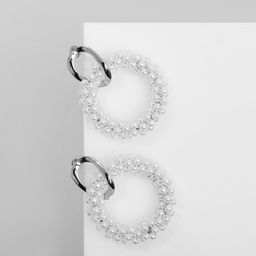 Серьги с жемчугом Круги на кольце, цвет белый в серебре