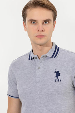 U. S. Polo Assn Мужская серая меланжевая базовая футболка с воротником-поло - U.s. polo assn фото 2