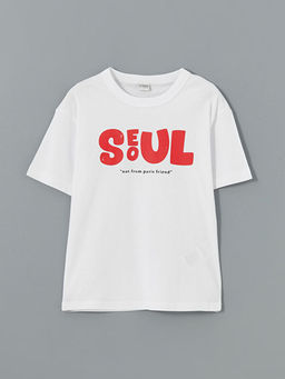 Bisiklet Yaka Seoul Bask?l? Erkek ?ocuk Ti??rt