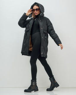 Куртка зимняя женская с капюшоном модная черного цвета 7653Ch - Visdeer фото 11