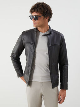 B?y?k Beden Standart Kal?p Biker Yaka Erkek Deri G?r?n?ml? Ceket