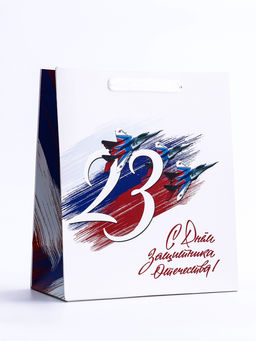 Цена за 2 шт. Пакет подарочный вертикальный С 23 Февраля!, ML 23?27?11.5 см