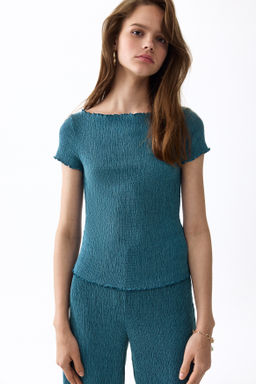 Top efecto arrugado con escote barco - H&m фото 3